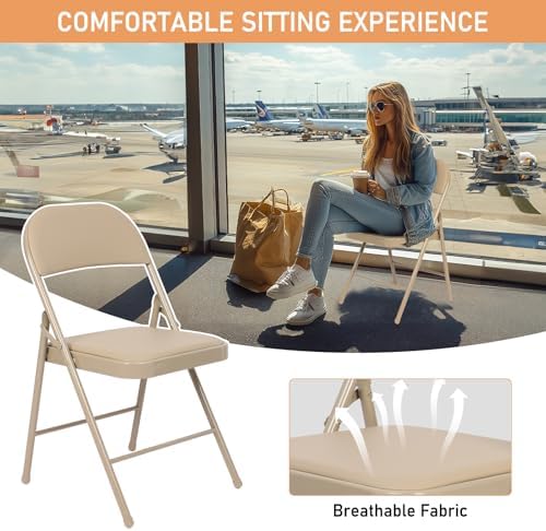 10 Pack Padded Folding Chairs, PU Leather Seat, 350 lb, Khaki in Khaki, alternate view 4