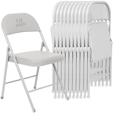 10 Pack Padded Folding Chairs, PU Leather Seat, 350 lb, White in White