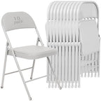 10 Pack Padded Folding Chairs, PU Leather Seat, 350 lb, White in White