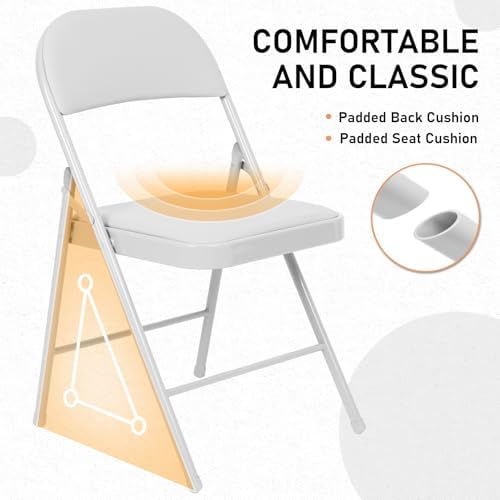 10 Pack Padded Folding Chairs, PU Leather Seat, 350 lb, White in White, alternate view 3