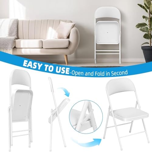 10 Pack Padded Folding Chairs, PU Leather Seat, 350 lb, White in White, alternate view 5