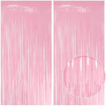 10 Pack Pastel Light Pink Fringe Backdrop, 3.2x8.2ft Shining Foil Tinsel Curtains, Birthday Party Decorations