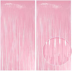 10 Pack Pastel Light Pink Fringe Backdrop, 3.2x8.2ft Shining Foil Tinsel Curtains, Birthday Party Decorations