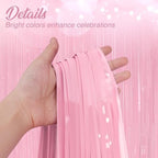 10 Pack Pastel Light Pink Fringe Backdrop, 3.2x8.2ft Shining Foil Tinsel Curtains, Birthday Party Decorations, alternate view