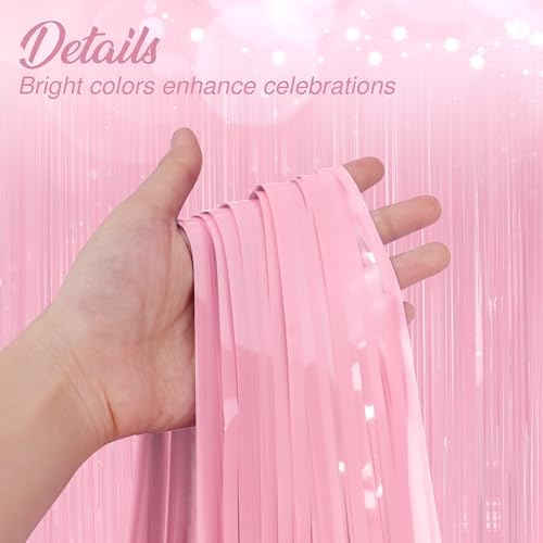10 Pack Pastel Light Pink Fringe Backdrop, 3.2x8.2ft Shining Foil Tinsel Curtains, Birthday Party Decorations, alternate view