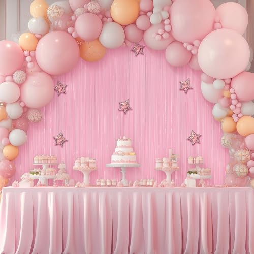 10 Pack Pastel Light Pink Fringe Backdrop, 3.2x8.2ft Shining Foil Tinsel Curtains, Birthday Party Decorations, alternate view