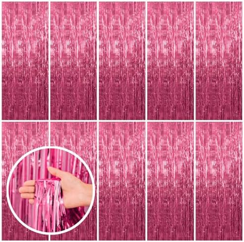 10 Pack Pink Backdrop Party Decorations Tinsel Curtain Party Backdrop Foil Fringe Birthday Decorations Photo
