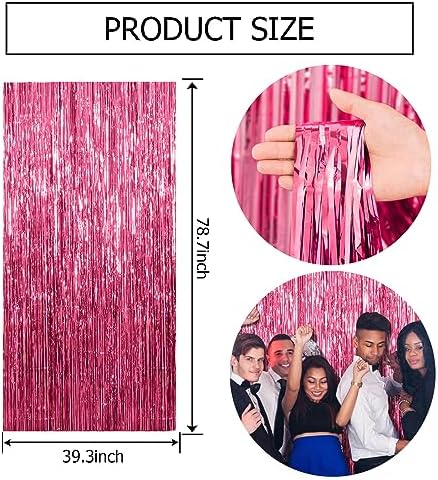 10 Pack Pink Backdrop Party Decorations Tinsel Curtain Party Backdrop Foil Fringe Birthday Decorations Photo, alternate view