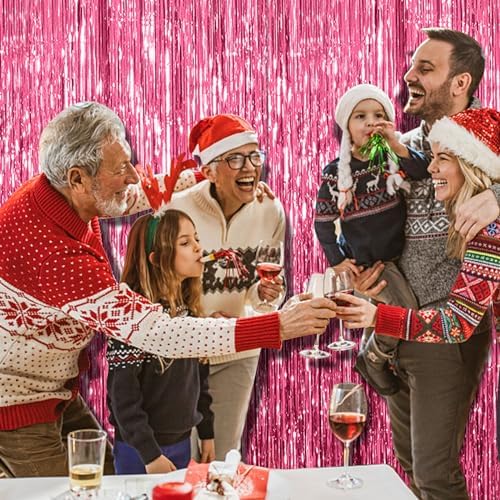 10 Pack Pink Backdrop Party Decorations Tinsel Curtain Party Backdrop Foil Fringe Birthday Decorations Photo, alternate view