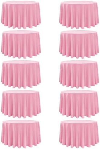 10-Pack Pink Round Tablecloths, 108 in, for 4-5 Ft Round Tables
