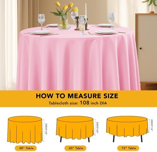 10-Pack Pink Round Tablecloths, 108 in, for 4-5 Ft Round Tables, alternate view 6