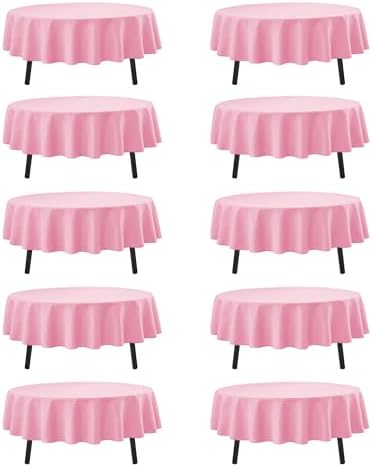 10-Pack Pink Round Tablecloths, 70 in, for 3-4 Ft Round Tables in Pink