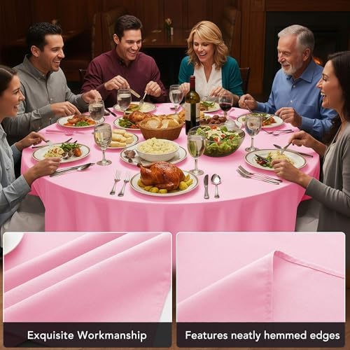 10-Pack Pink Round Tablecloths, 90 in, for 4-5 Ft Round Tables, alternate view 4