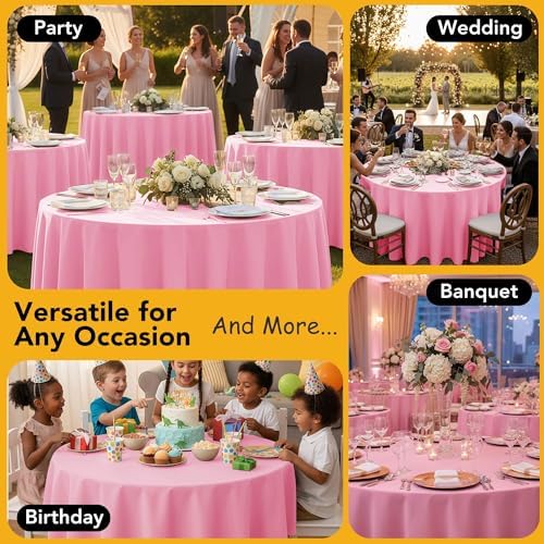 10-Pack Pink Round Tablecloths, 90 in, for 4-5 Ft Round Tables, alternate view 5
