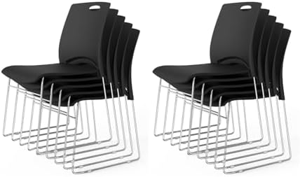 10 Pack Plastic Stacking Chairs, Stackable Office Chair, Black in Black