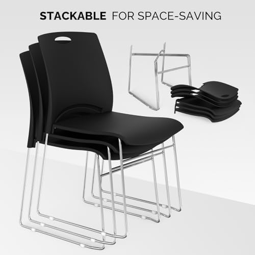 10 Pack Plastic Stacking Chairs, Stackable Office Chair, Black in Black, alternate view 3
