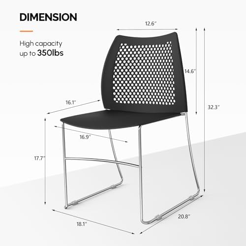 10 Pack Plastic Stacking Chairs, Stackable Office Chairs, Black in Black, alternate view 2