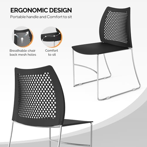 10 Pack Plastic Stacking Chairs, Stackable Office Chairs, Black in Black, alternate view 4