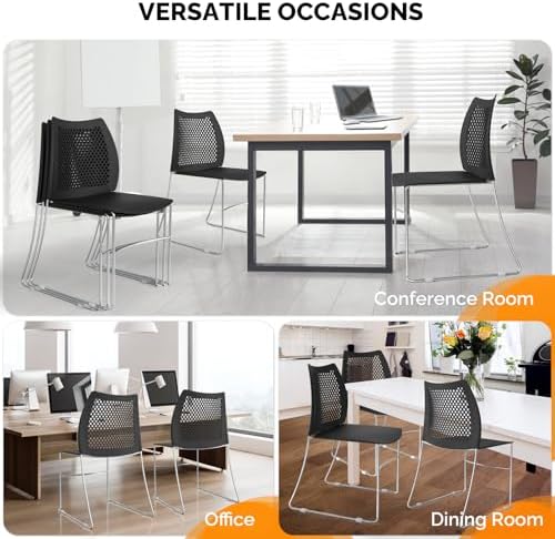 10 Pack Plastic Stacking Chairs, Stackable Office Chairs, Black in Black, alternate view 6