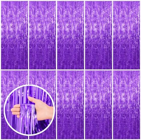 10 Pack Purple Backdrop Tinsel Streamers Foil Fringe Backdrop Halloween Party Decorations Purple Backdrop