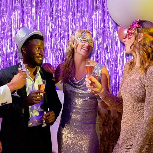 10 Pack Purple Backdrop Tinsel Streamers Foil Fringe Backdrop Halloween Party Decorations Purple Backdrop, alternate view 2