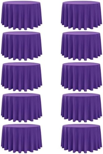 10-Pack Purple Round Tablecloths, 108 in, for 4-5 Ft Round Tables