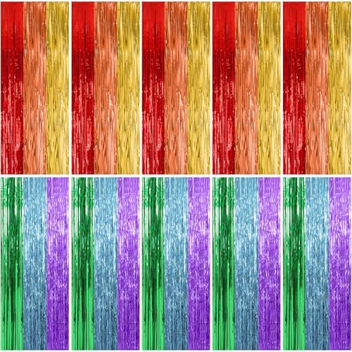 10 Pack Rainbow Backdrop Party Decorations Tinsel Curtain Party Streamer Foil Fringe Birthday Decorations Photo