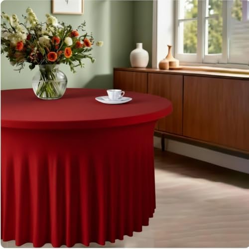 10 Pack Red Round Spandex Tablecloths for 60in Tables, 120Inch Stretchy Fitted 5FT Round Table Clothes, Wrinkle, alternate