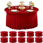 10 Pack Red Spandex Round Tablecloths for 60inch Tables, 120 Inch Stretchy 5ft Round Fitted Tablecloth Wrinkle