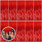 10 Pack Red Streamers Party Backdrop Christmas Decorations Foil Fringe Backdrop Curtains Carnival Casino Theme
