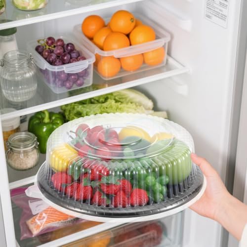 10 Pack Round Disposable Serving Trays with Clear Lids, 12 Inch Heavy Duty PET Plastic Catering Platters for, alternate view