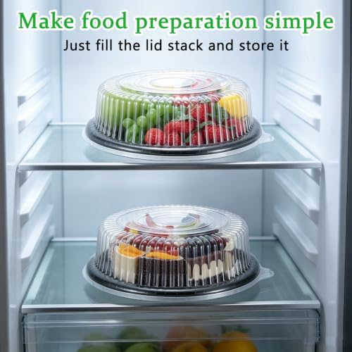 10 Pack Round Disposable Serving Trays with Clear Lids, 12 Inch Heavy Duty PET Plastic Catering Platters for, alternate view