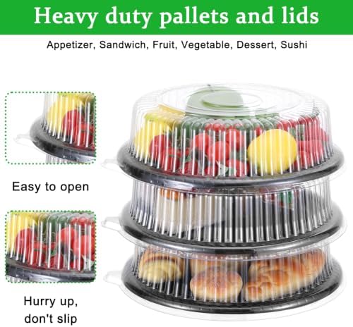 10 Pack Round Disposable Serving Trays with Clear Lids, 12 Inch Heavy Duty PET Plastic Catering Platters for, alternate view