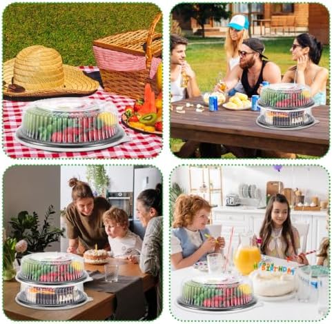 10 Pack Round Disposable Serving Trays with Clear Lids, 12 Inch Heavy Duty PET Plastic Catering Platters for, alternate view