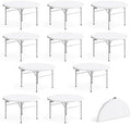 10 Pack Round Plastic Bi-Fold Folding Table, 60 Inch, Granite White, Alloy Steel Frame for Banquets, Catering