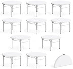 10 Pack Round Plastic Bi-Fold Folding Table, 60 Inch, Granite White, Alloy Steel Frame for Banquets, Catering