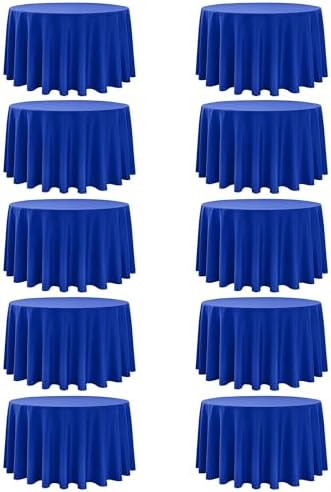 10-Pack Royal Blue Round Tablecloths, 108In, for 4-5Ft Round Table