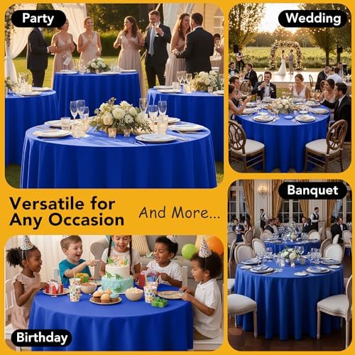 10-Pack Royal Blue Round Tablecloths, 90 in, for 4-5Ft Round Table in Royal Blue, alternate view 5