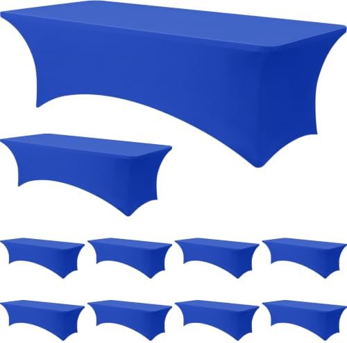 10-Pack Royal Blue Spandex Tablecloth for 8ft Rectangle Tables, Fitted Stretch Table Cover, Wrinkle-Resistant