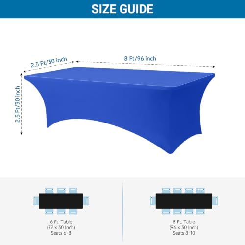 10-Pack Royal Blue Spandex Tablecloth for 8ft Rectangle Tables, Fitted Stretch Table Cover, Wrinkle-Resistant, alternate view