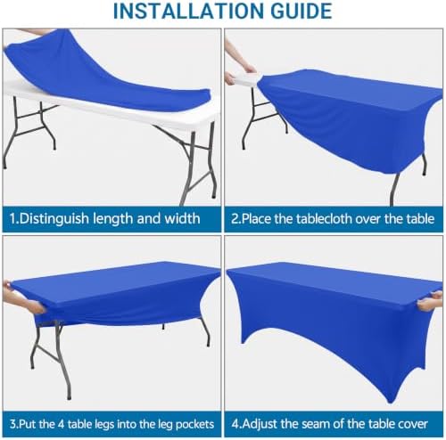 10-Pack Royal Blue Spandex Tablecloth for 8ft Rectangle Tables, Fitted Stretch Table Cover, Wrinkle-Resistant, alternate view