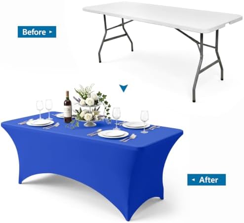 10-Pack Royal Blue Spandex Tablecloth for 8ft Rectangle Tables, Fitted Stretch Table Cover, Wrinkle-Resistant, alternate view