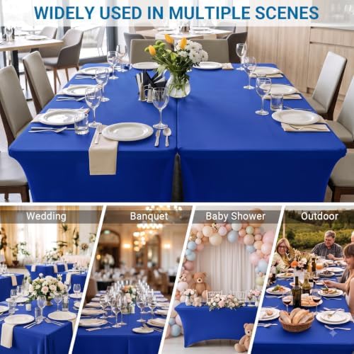 10-Pack Royal Blue Spandex Tablecloth for 8ft Rectangle Tables, Fitted Stretch Table Cover, Wrinkle-Resistant, alternate view