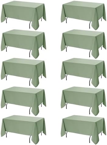 10-Pack Sage Green Tablecloths for Rectangle Tables, 70 x 120 in