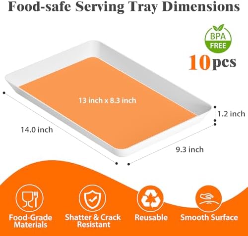 10-Pack Serving Tray Set, Reusable Plastic Serving Platter for Party Supplies, Entertaining, Grilling, alternate view 3
