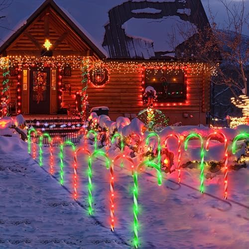 10 Pack Solar Candy Cane Lights, 21 Inch Red and Green Christmas Yard Decor, alternate view 2