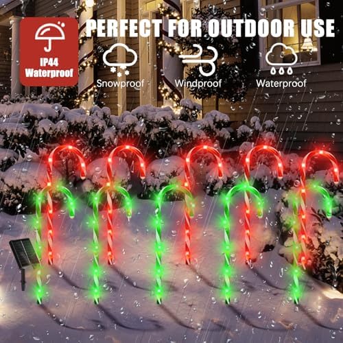 10 Pack Solar Candy Cane Lights, 21 Inch Red and Green Christmas Yard Decor, alternate view 4
