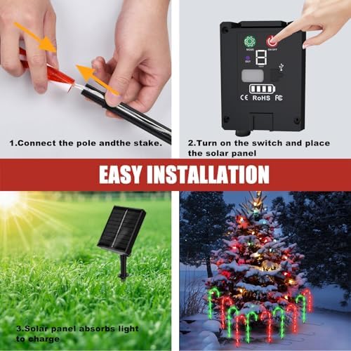 10 Pack Solar Candy Cane Lights, 21 Inch Red and Green Christmas Yard Decor, alternate view 7