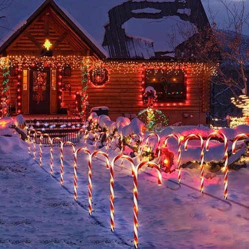 10 Pack Solar Candy Cane Lights, 21 Inch Red Christmas Yard Decorations, alternate view 2
