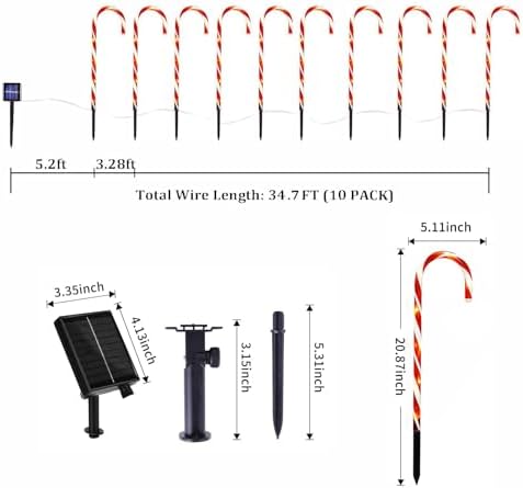 10 Pack Solar Candy Cane Lights, 21 Inch Red Christmas Yard Decorations, alternate view 3